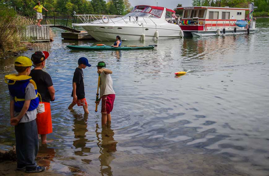 Kids playing on McDonald Island - one of the busier islands in Thousand Islands National Park