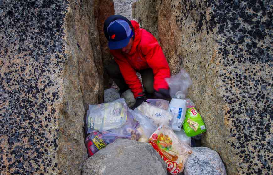 We had to cache the food far from camp every night