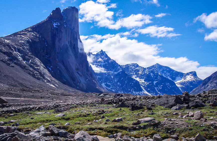 Crossing the Arctic Circle on Baffin Island offers yet another scene with the dominant Mt. Thor in it