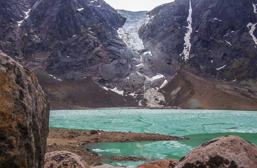 Crossing the Arctic Circle on Baffin Island you pass ice covered Crater Lake