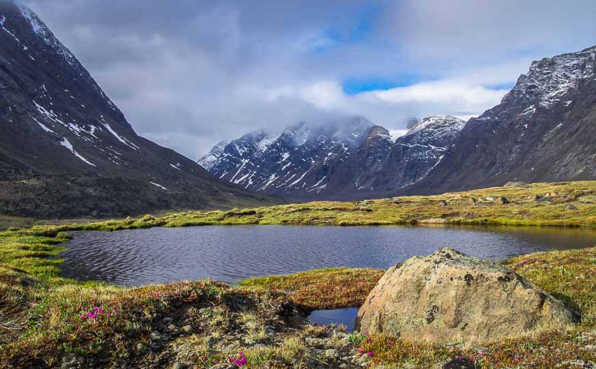 A small tarn above Windy Lake is bathed in sunshine on Day 3