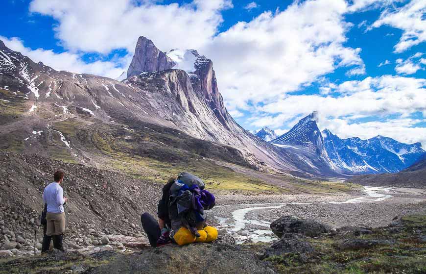 Crossing the Arctic Circle on Baffin Island in view of Mt Thor