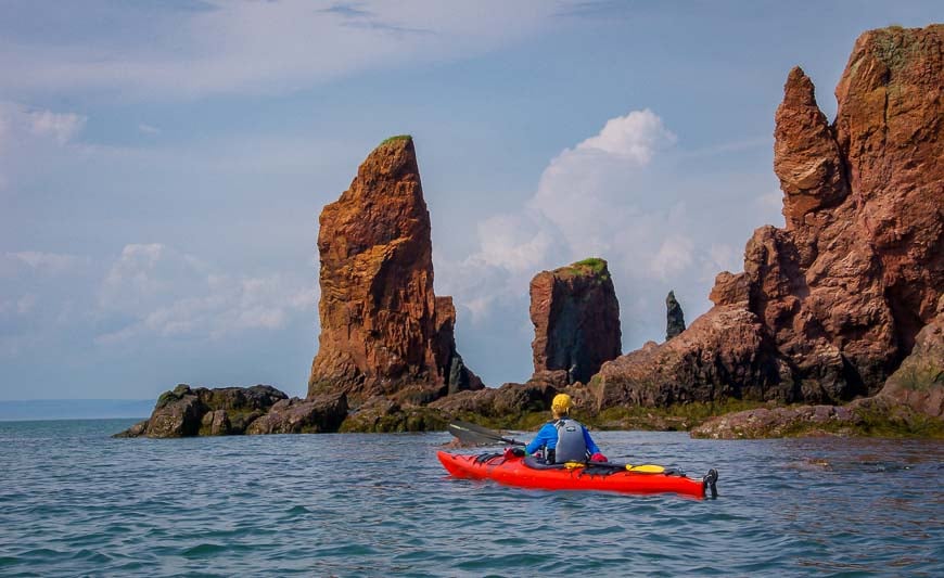 Kayaking past the Three Sisters at low tide