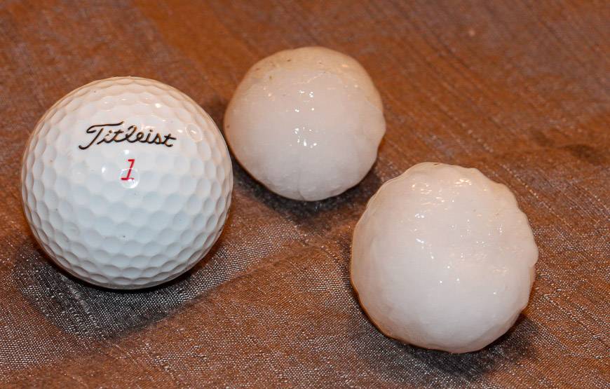 Golf ball sized hail from an August storm in Calgary