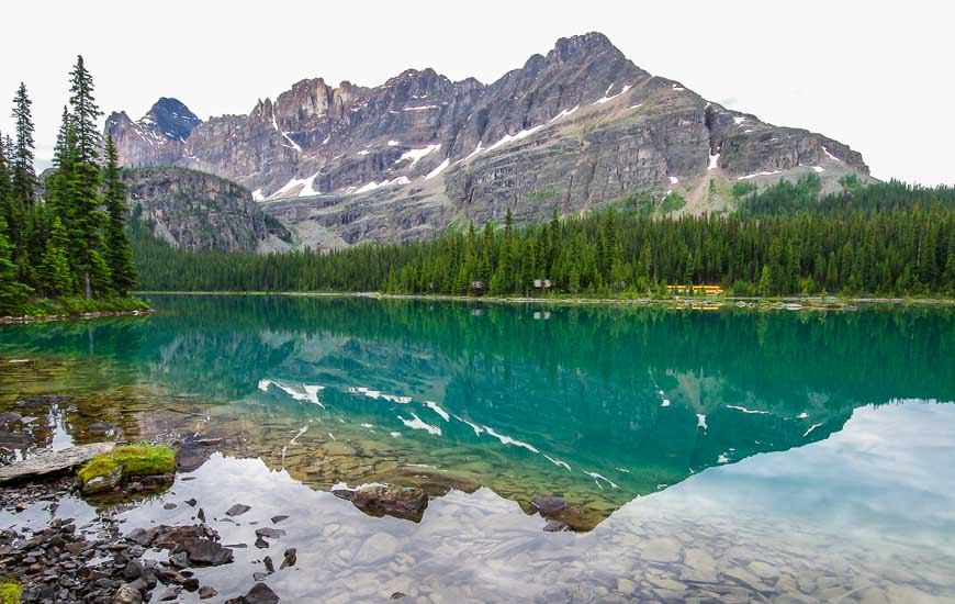 Starting out at Lake O'Hara under cloudy skies