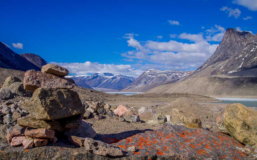 There's a trail through the moraine heading to Mount Asgard