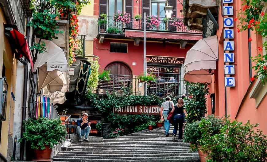 Climbing stairs in Bellagio