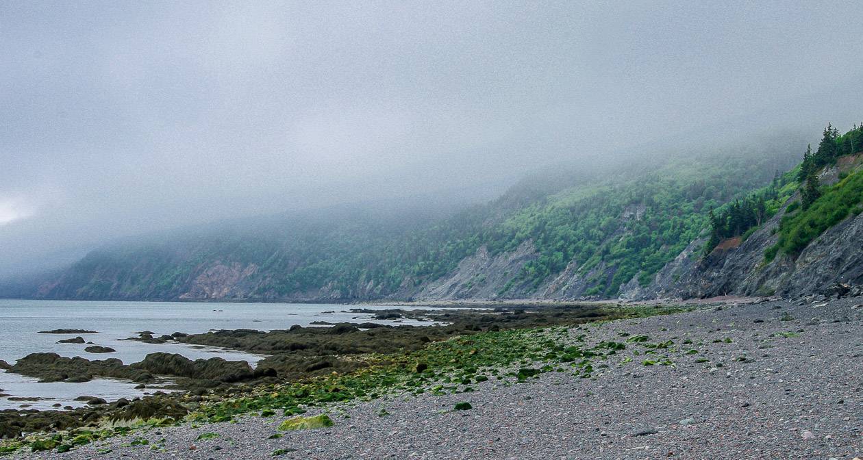 Starting the Cape Chignecto backpacking trip under cloudy skies