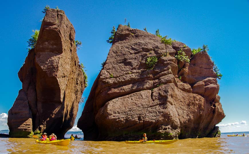 Kayaking Hopewell Rocks as the tide rises around the rocks