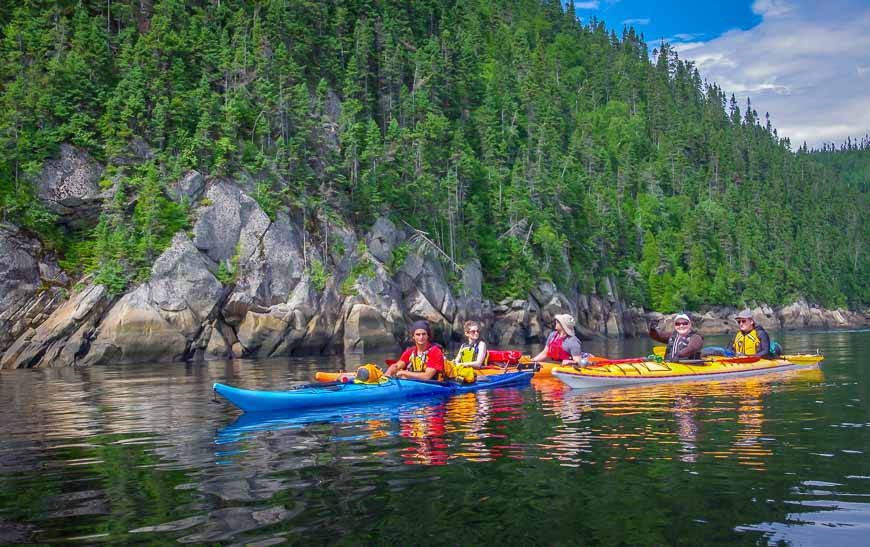 Our group started kayaking the Saguenay Fjord on calm waters