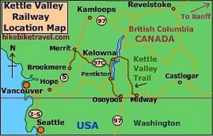 Map showing location of the Kettle Valley Railway Trail