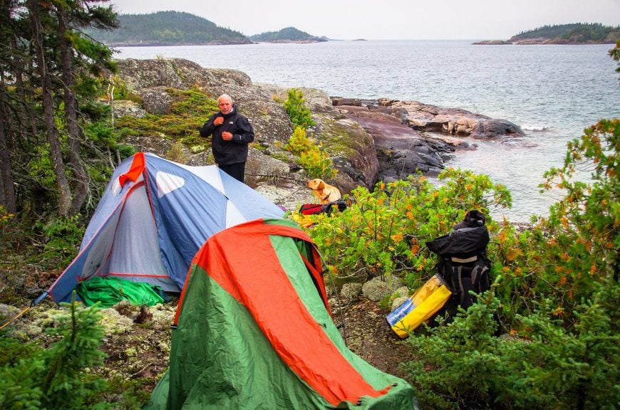 On the Coastal Trail in Pukaskwa we try out guerrilla camping - the best we could do at 9:30 pm in the pitch dark