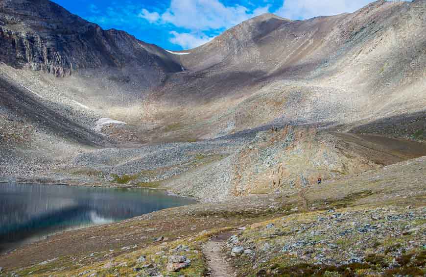 It's about an hour to hike to the top of the snowfield in the distance