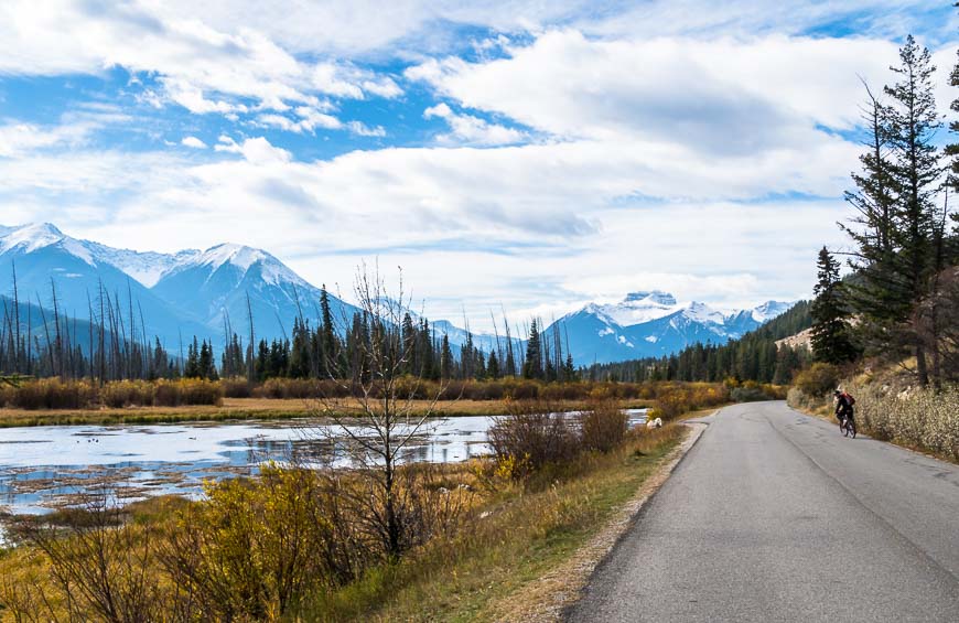 Cycling beside the Vermilion Lakes