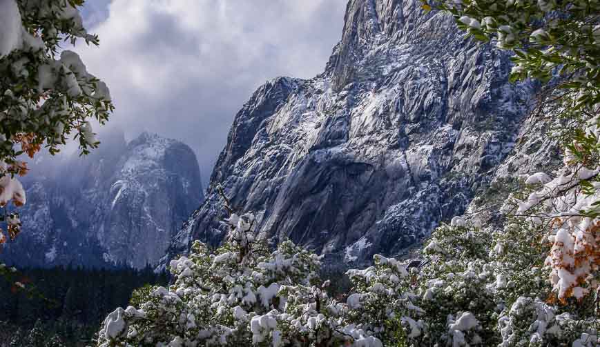 The view from the trail to Lower Yosemite Falls - just after the first major snowfall of the year