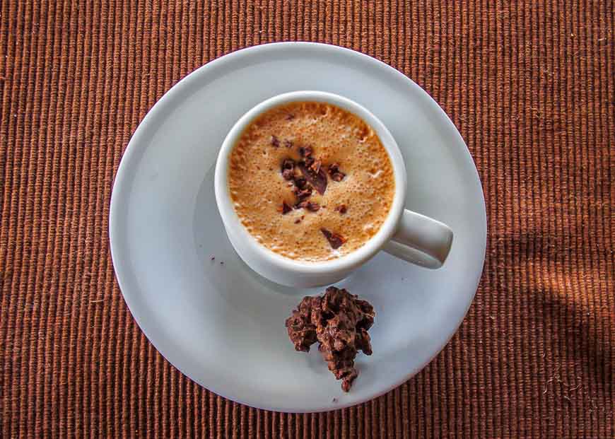 A chocolate dessert made from cocoa grown on the property