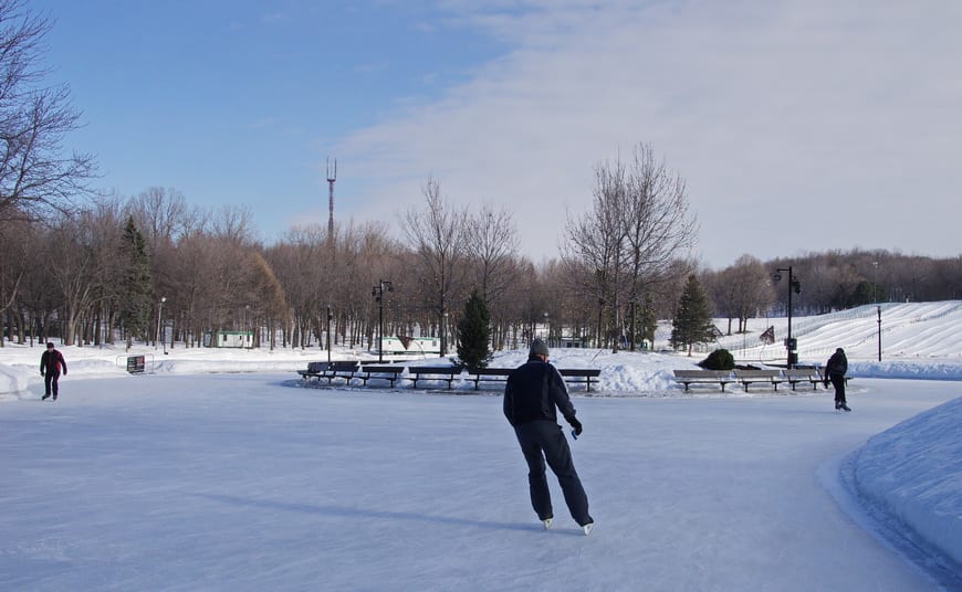 Fun things to do in Montreal - go skating to music on Beaver Lake