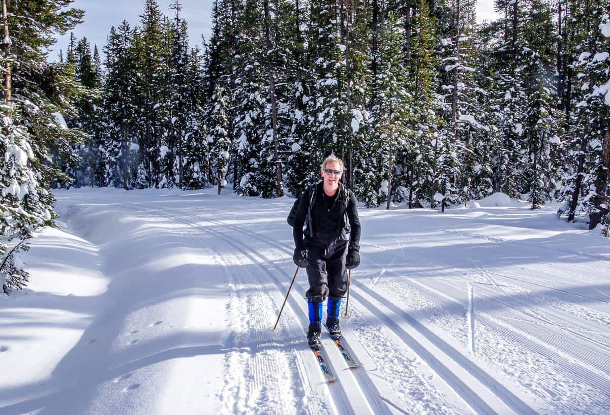 Cross country skiing Moraine Lake Road in Banff in December