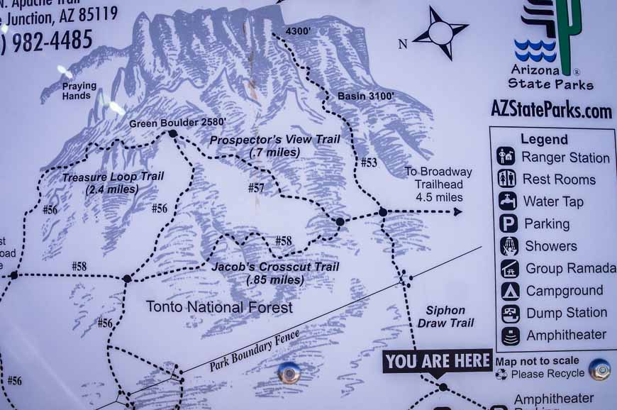 Trail map of Lost Dutchman State Park