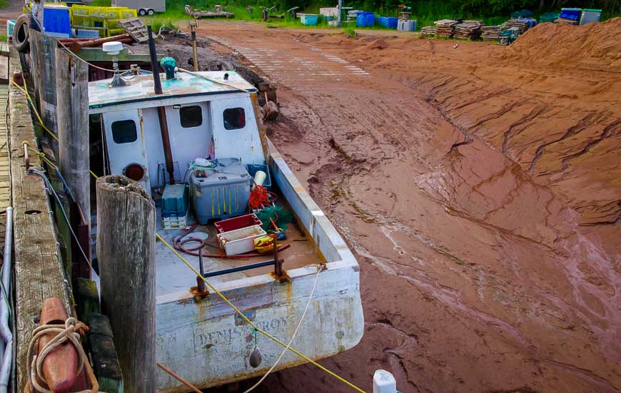 Boat left high and dry at low tide