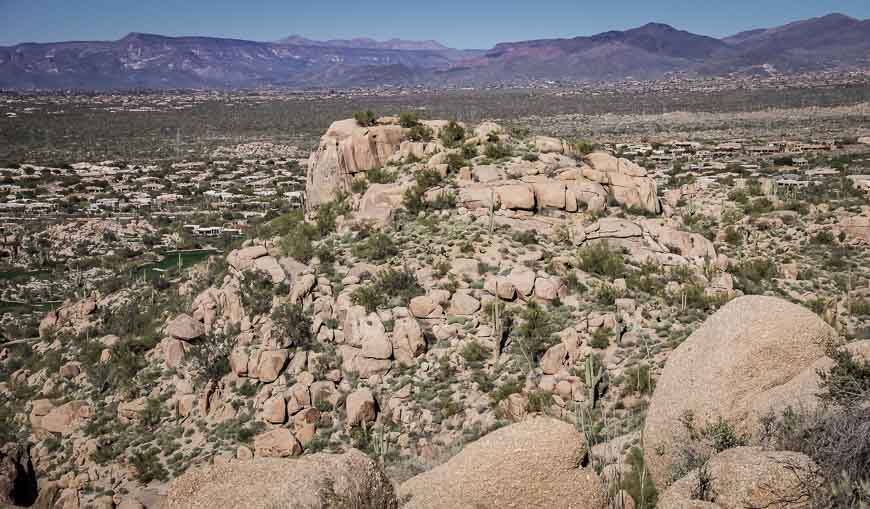 The boulders you see when hiking Pinnacle Peak are reminiscent of what you see in Joshua Tree National Park