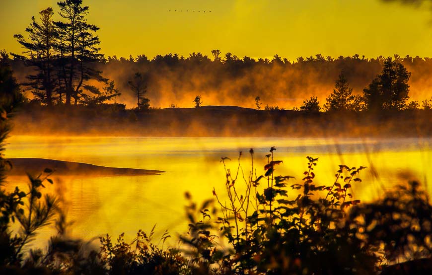 Mist rising off the Georgian Bay at sunrise