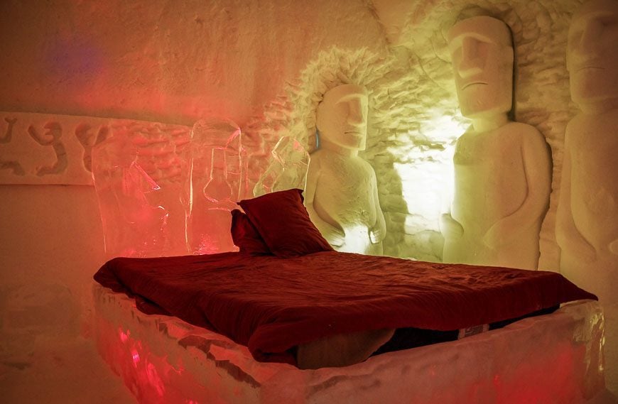 Interesting theme to the room inthe Ice Hotel in Quebec City