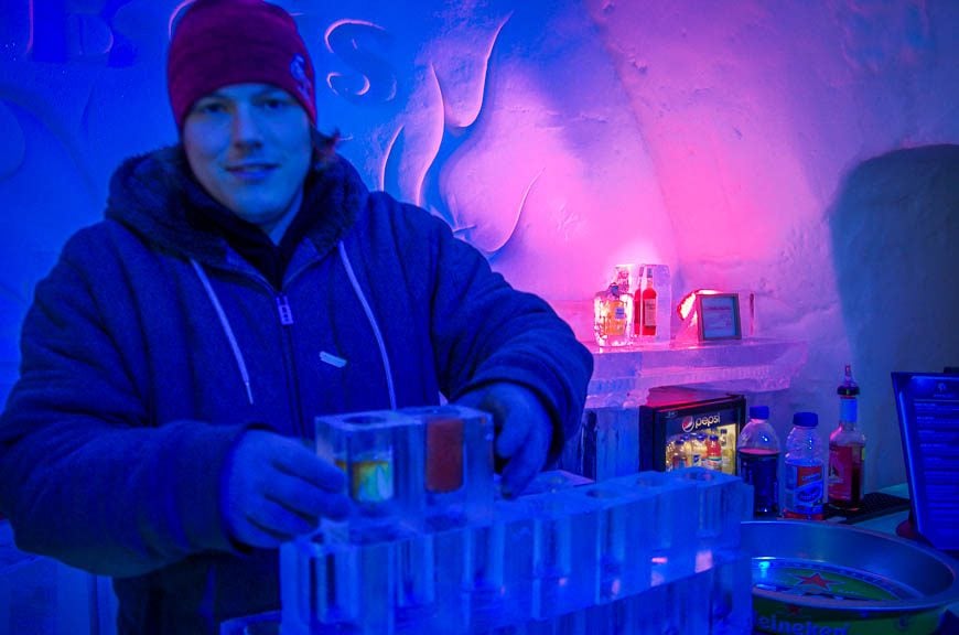 All manner of colourful cocktails at the Ice Hotel in Quebec City