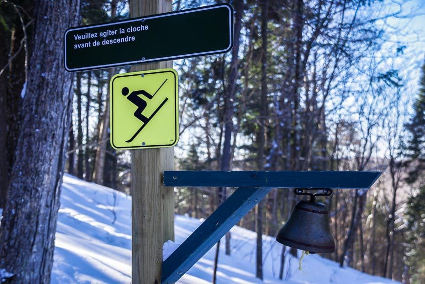 This was a first! Ring the bell to warn other skiers that you're descending the steep hill