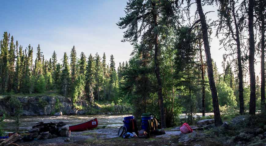 Our campsite beside Trout Rock Rapids; we had to cross the river against the current to reach the campsite