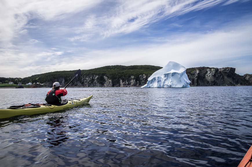 Kayaking towards our first iceberg out of Twillingate