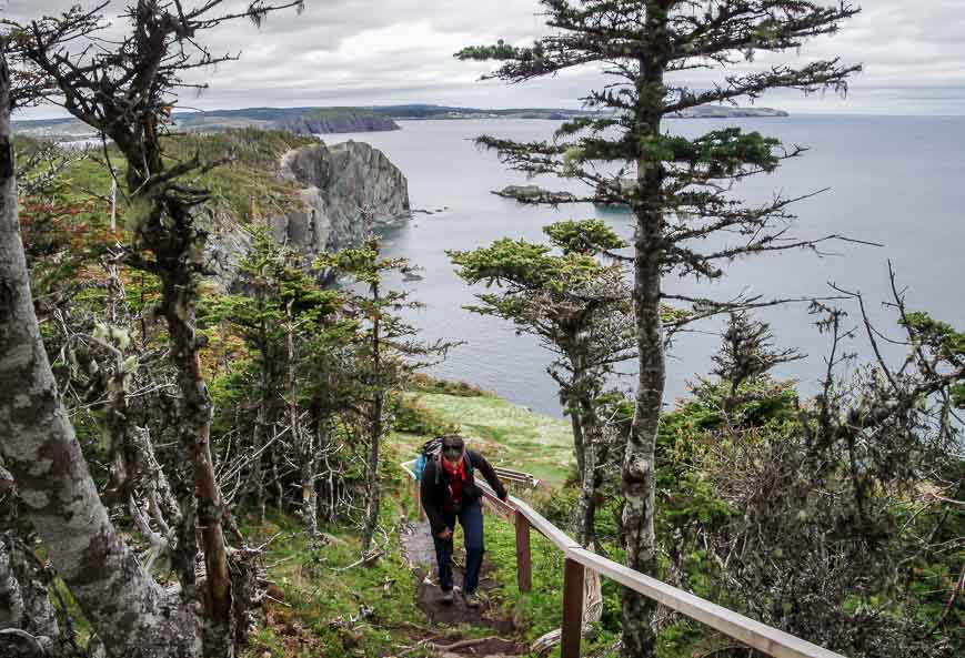 Climbing stairs away from the cliff section