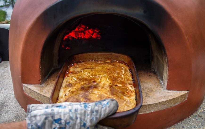 Peach cobbler out of the pizza oven