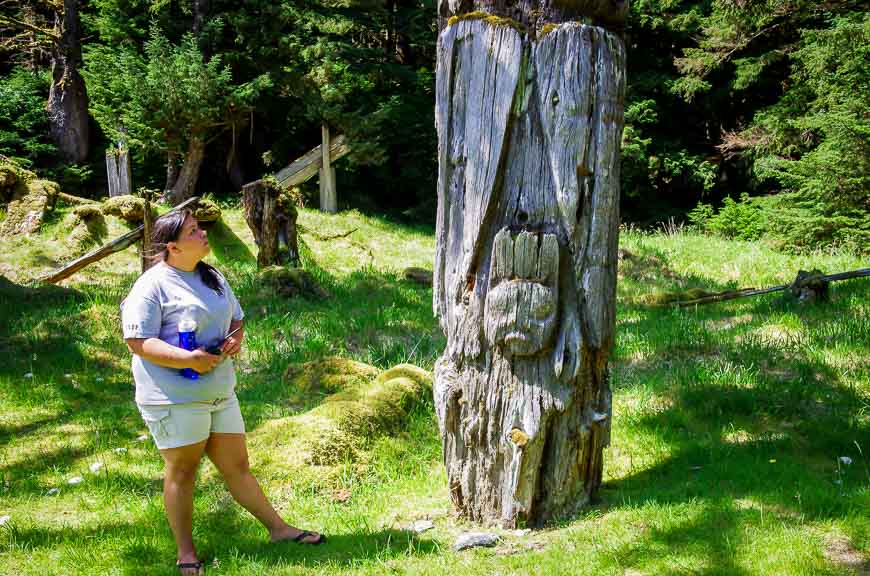 Learning about the Memorial poles from Natasha, our delightful Watchman guide