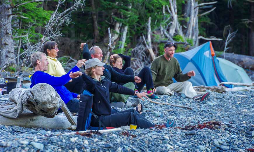 Simple pleasures - hit the rock off the piece of driftwood while sitting (or standing or left arm only.)