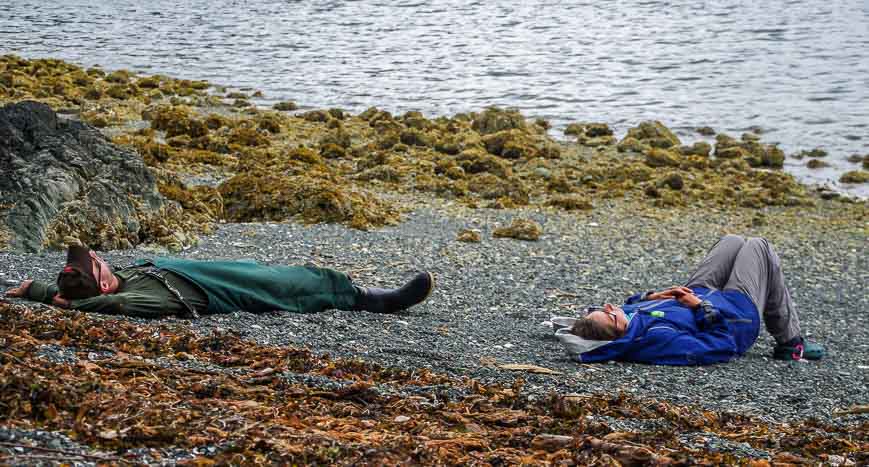 A post lunch siesta on the beach while kayaking Gwaii Haanas