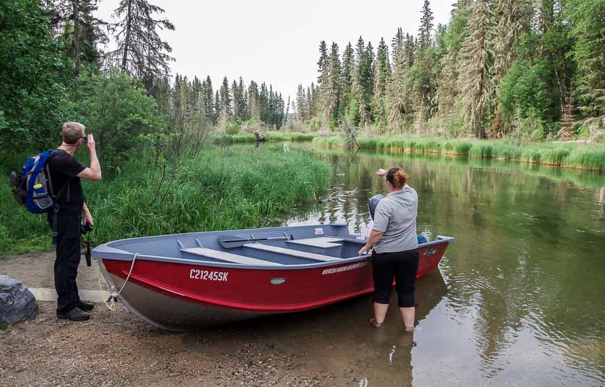 Readying the boat for the short ride down the Kingsmere River