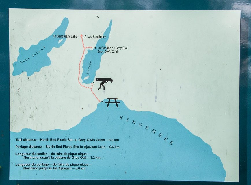 Map of the trail to Grey Owl's Cabin