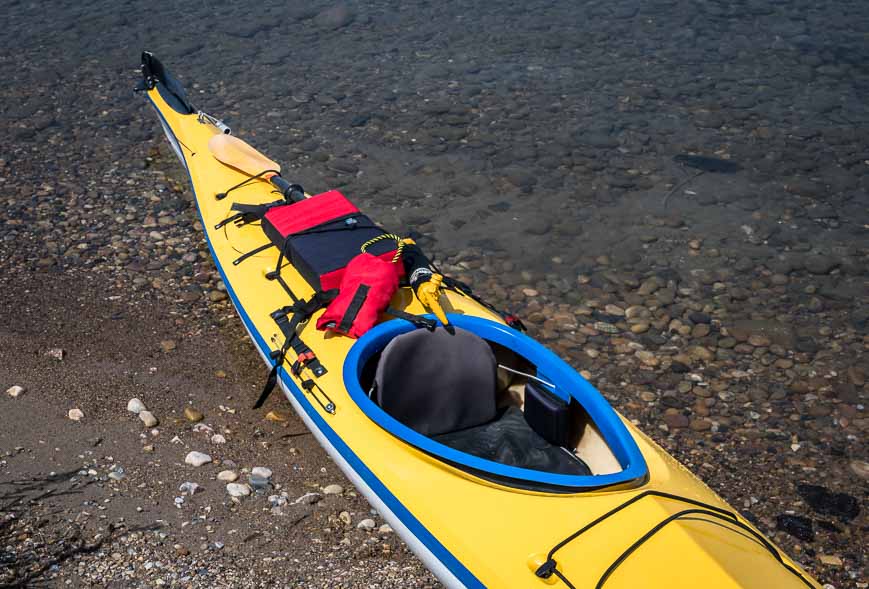 A sampling of our kayaking gear - throw rope, paddle float, spare paddle, pump