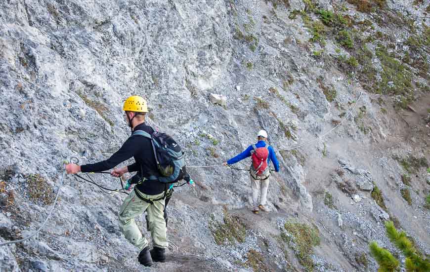 The descent is made easier with well-placed cables