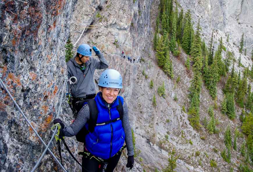 Everyone is smiling - all the time on the Banff Via Ferrata