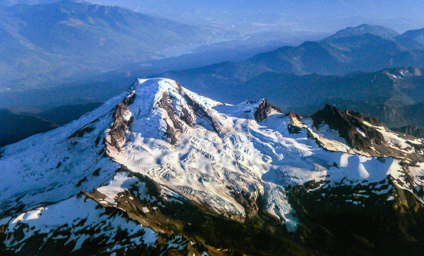 Glaciated Mount Baker from the air - and skiing here is another of the top things to do in Bellingham