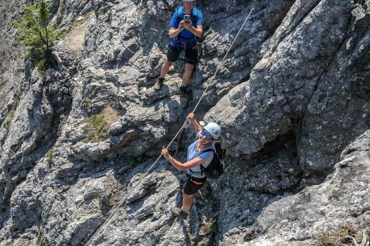 On the cable section of the Mt. Norquay via ferrata