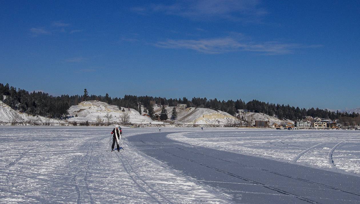 A cross-country skier enjoying the Lake Windermere Whiteway