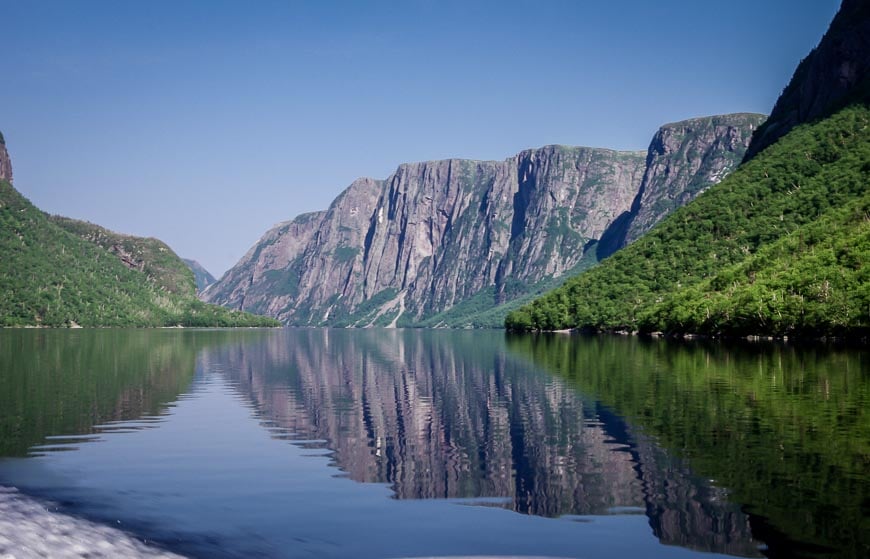 Boat ride on Western Brook Pond when the water is calm