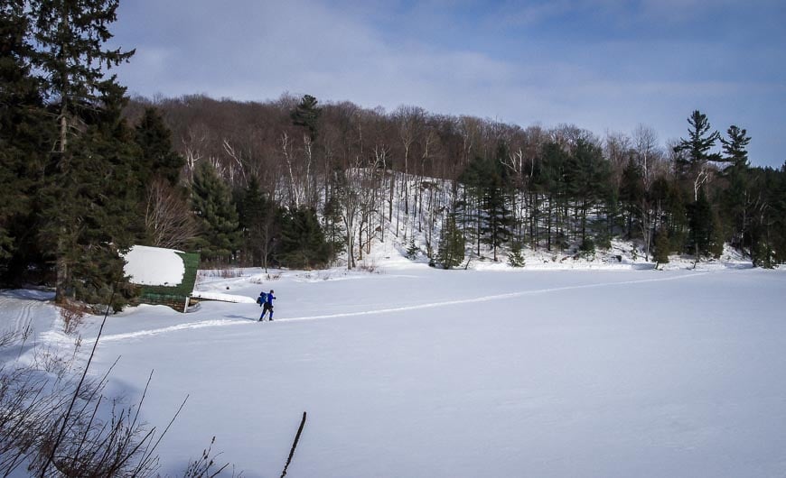 Cross country skiing in Gatineau across the lake