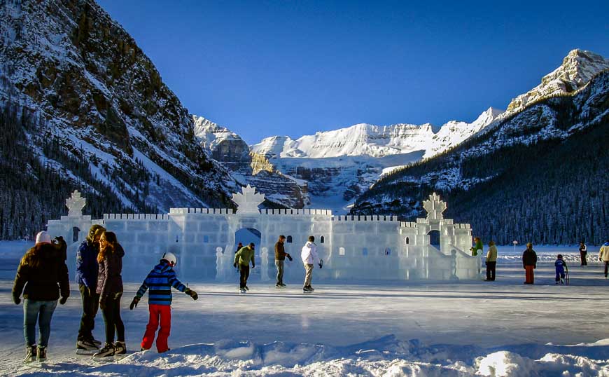 Skate around the ice castle at Lake Louise