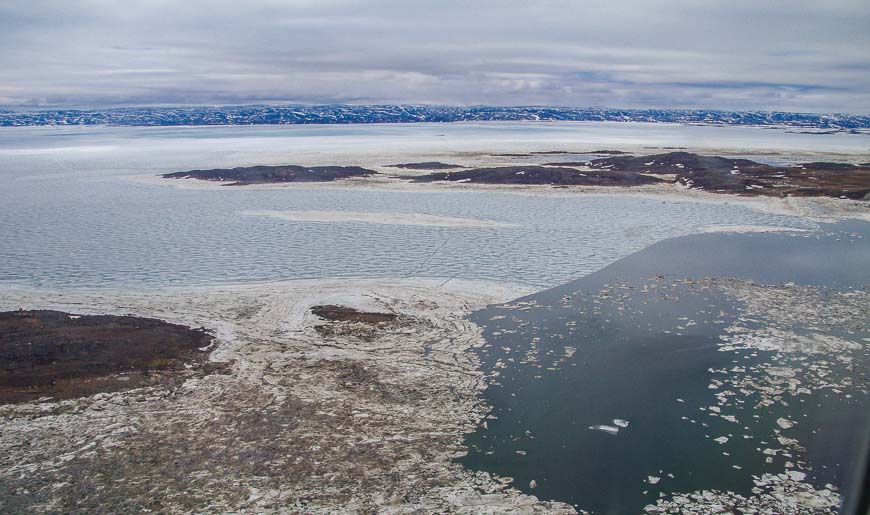 Interesting facts about Iqaluit - Sea ice fills the bay by Iqaluit in July