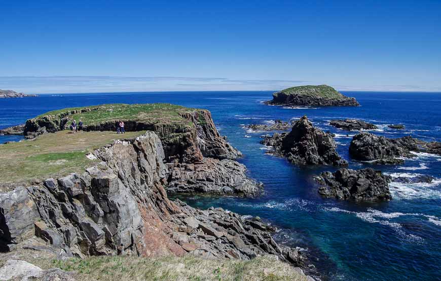 Scenic coastal section around Elliston; the puffin colony lives on the rock separated by water on the left