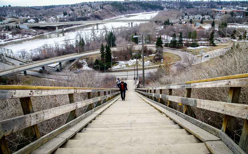 Get a workout on an Edmonton weekend getaway walking up from the North Saskatchewan River Valley